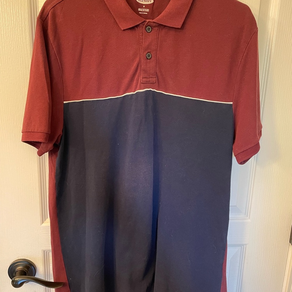 Old Navy Red and Blue Polo Shirt Casual Short-Sleeve Design